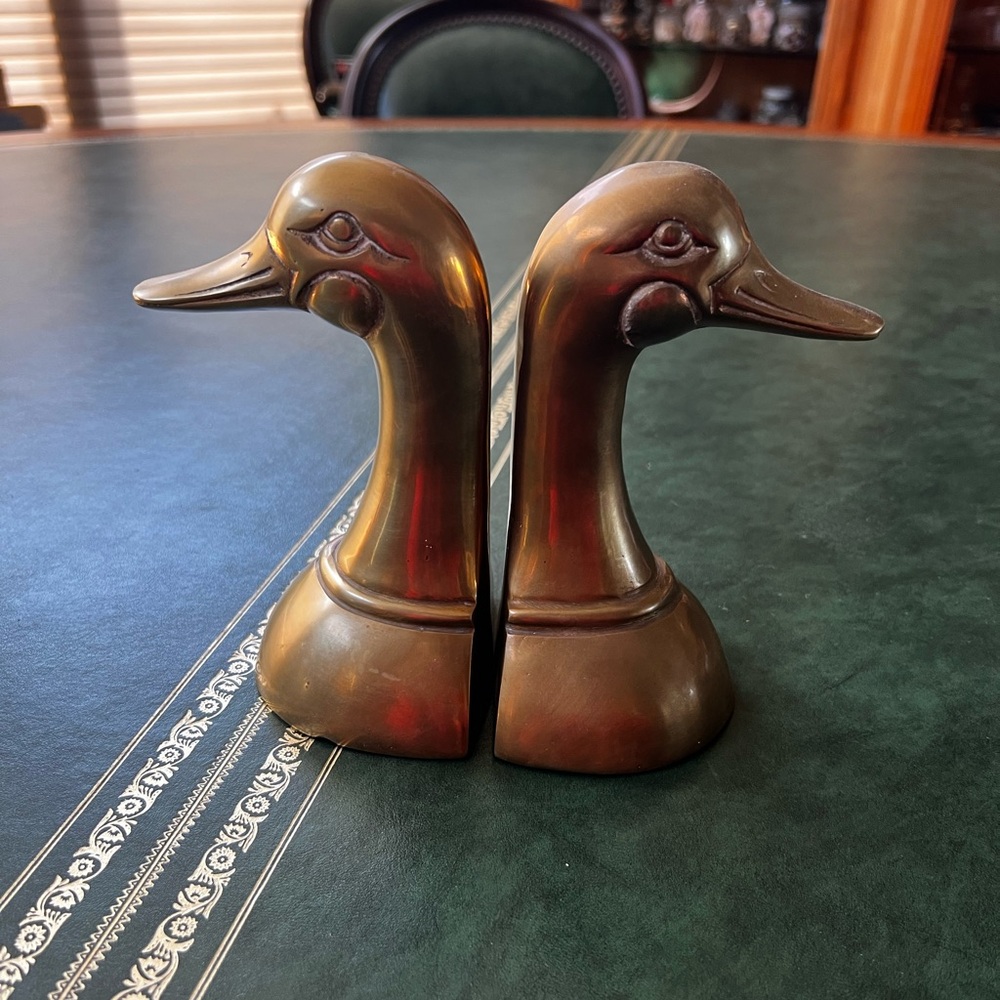 Vintage Brass Set of 2 Duck Head Bookends